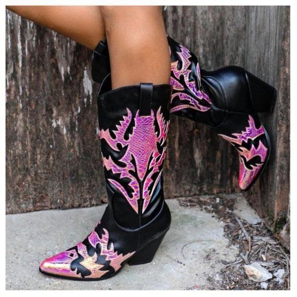 Mermaid & Black Western Cowboy Boots - Picture 2 of 6